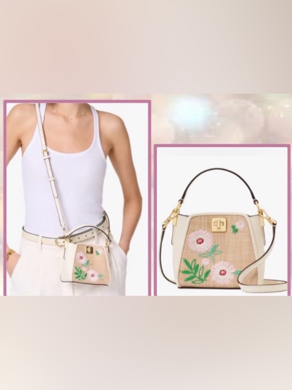 The Kate Spade NY Straw Mini Crossbody bag w/ Floral Embellishment